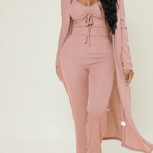 Ruched Bust Solid Lounge Set | Just the top and the coat  (NOT THE PANTS!)